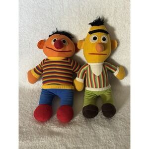 Vintage 1976 Knickerbocker Sesame Street Bert & Ernie Plush Dolls 11" Lot